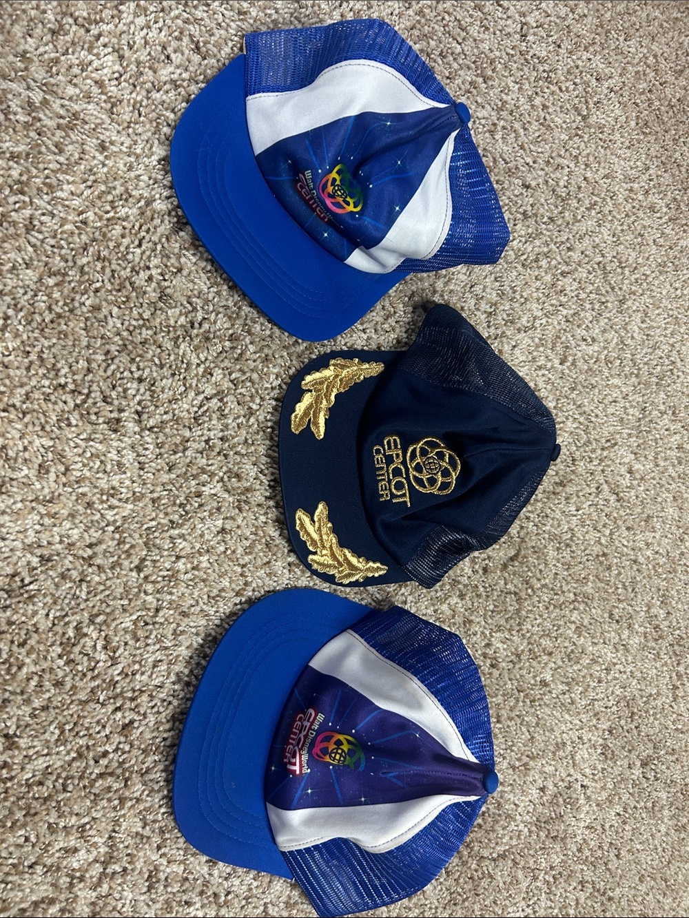 Vintage Epcot Center Navy Trucker Hat with Gold Embroidery + Two Blue Epcot